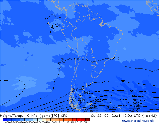 Height/Temp. 10 hPa GFS nie. 22.09.2024 12 UTC