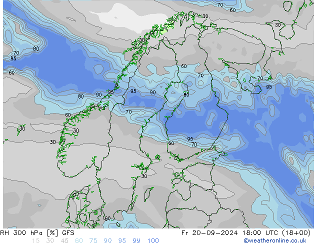 RH 300 гПа GFS пт 20.09.2024 18 UTC