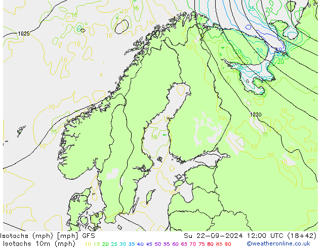 Izotacha (mph) GFS wrzesień 2024