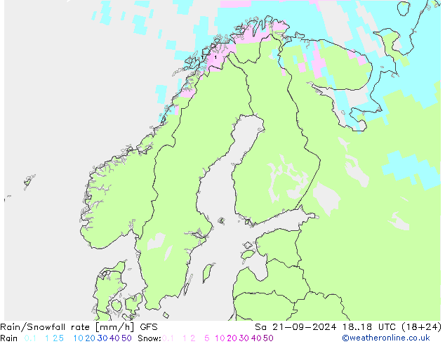 Rain/Snowfall rate GFS 星期六 21.09.2024 18 UTC