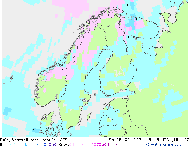 Regen/Sneeuwval GFS za 28.09.2024 18 UTC