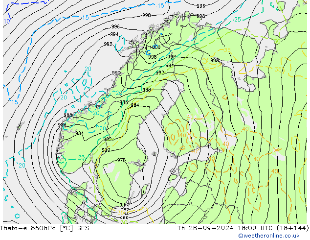 Theta-e 850hPa GFS Per 26.09.2024 18 UTC