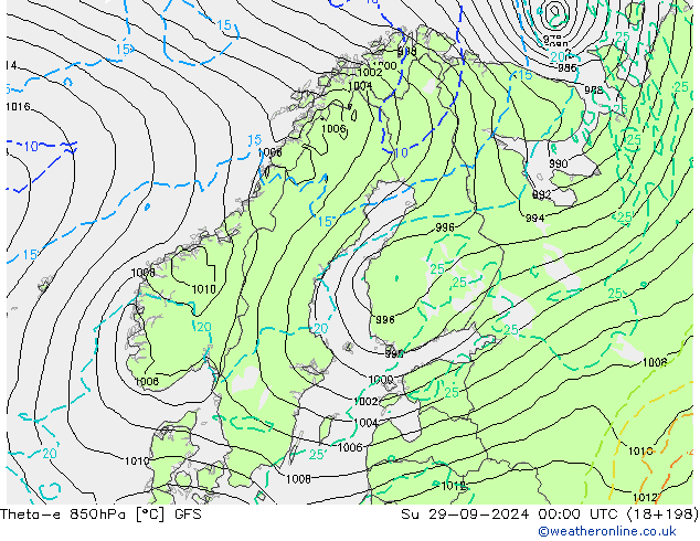 Theta-e 850hPa GFS Su 29.09.2024 00 UTC