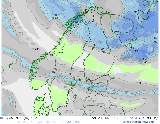 RH 700 hPa GFS Sáb 21.09.2024 12 UTC