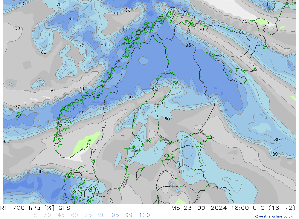 RH 700 hPa GFS Mo 23.09.2024 18 UTC