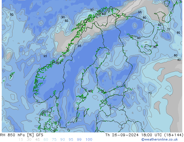 RH 850 гПа GFS чт 26.09.2024 18 UTC