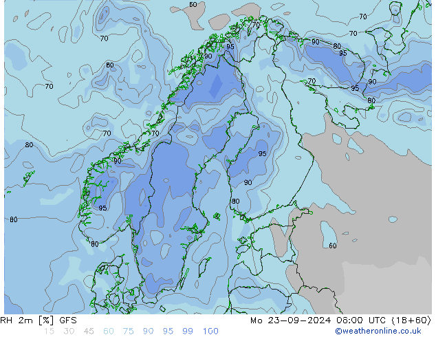 RH 2m GFS pon. 23.09.2024 06 UTC