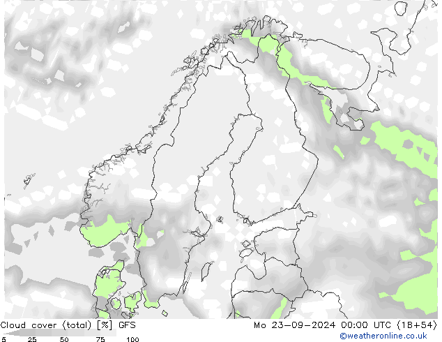 Cloud cover (total) GFS Mo 23.09.2024 00 UTC