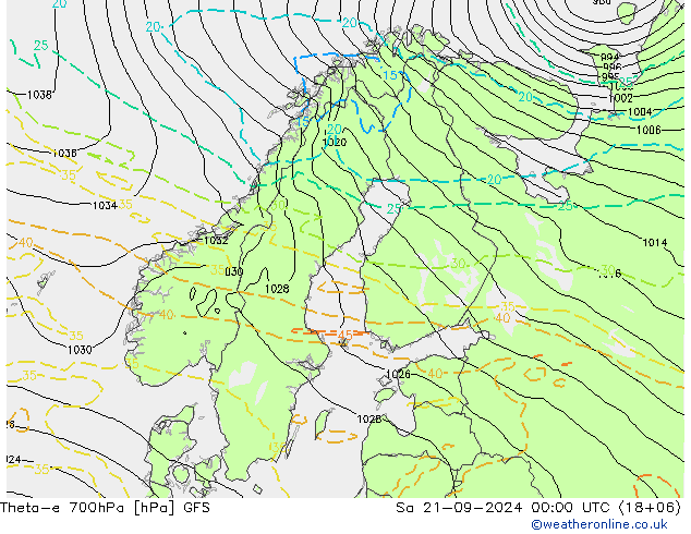 Theta-e 700hPa GFS so. 21.09.2024 00 UTC