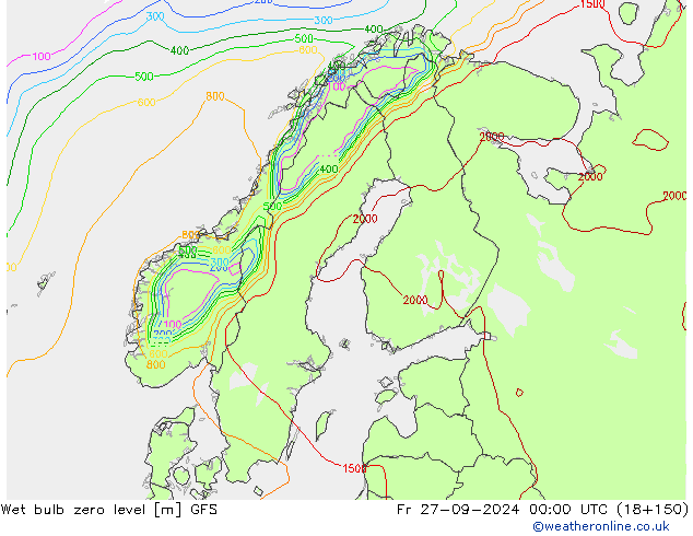 Wet bulb zero level GFS Fr 27.09.2024 00 UTC