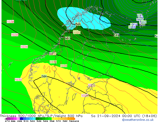 Dikte 500-1000hPa GFS za 21.09.2024 00 UTC