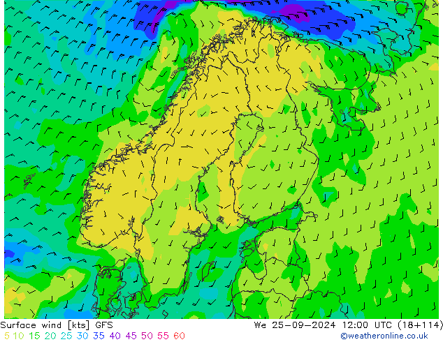 Surface wind GFS We 25.09.2024 12 UTC