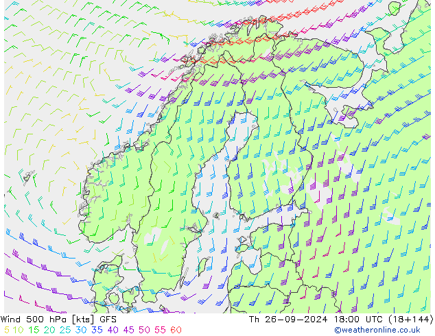 wiatr 500 hPa GFS czw. 26.09.2024 18 UTC