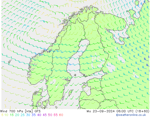 Wind 700 hPa GFS Po 23.09.2024 06 UTC