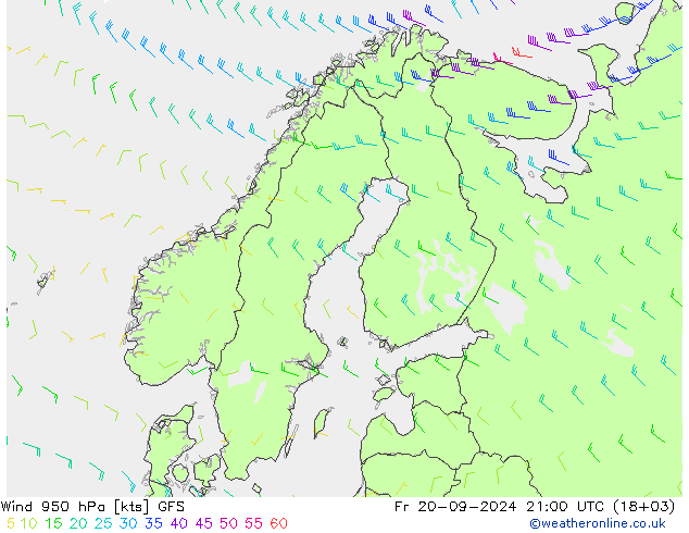 Wind 950 hPa GFS Pá 20.09.2024 21 UTC