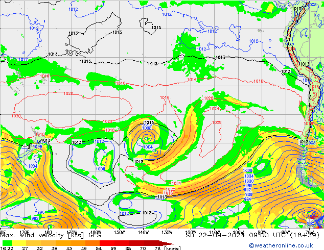 Max. wind velocity GFS Su 22.09.2024 09 UTC