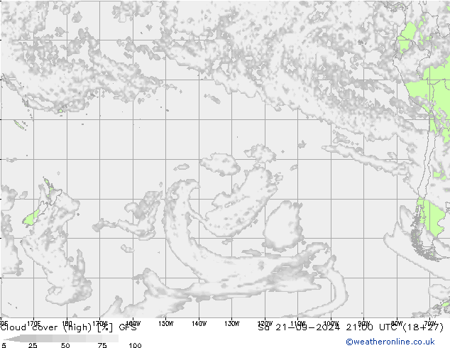 Cloud cover (high) GFS Sa 21.09.2024 21 UTC