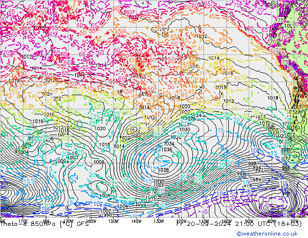 Theta-e 850hPa GFS Cu 20.09.2024 21 UTC