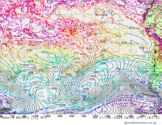 Theta-e 850hPa GFS sáb 21.09.2024 06 UTC