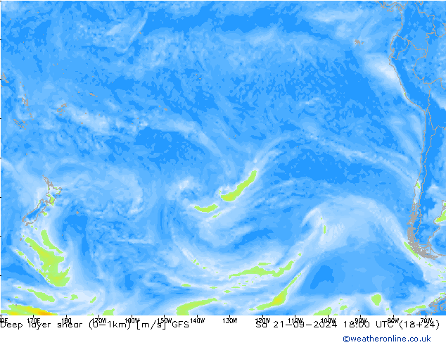 Deep layer shear (0-1km) GFS So 21.09.2024 18 UTC