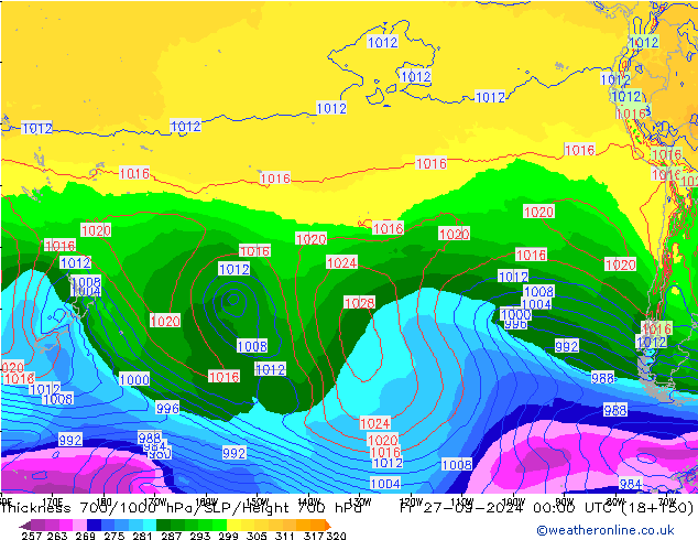 Thck 700-1000 hPa GFS ven 27.09.2024 00 UTC