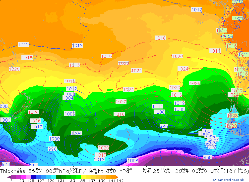 Thck 850-1000 hPa GFS We 25.09.2024 06 UTC