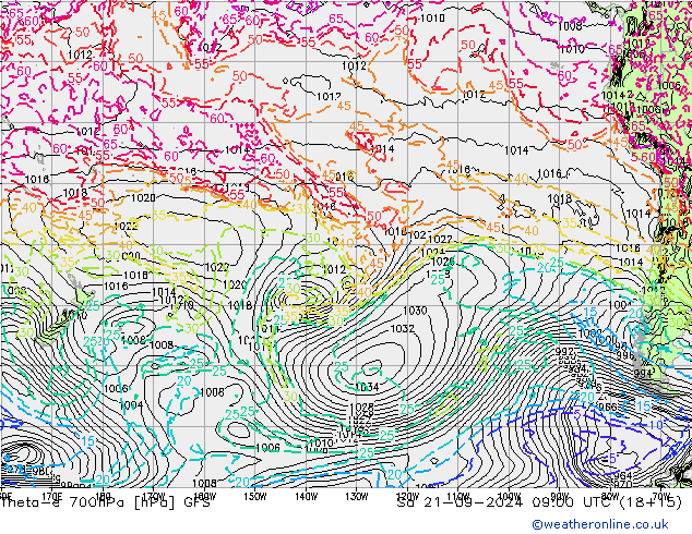 Theta-e 700hPa GFS za 21.09.2024 09 UTC