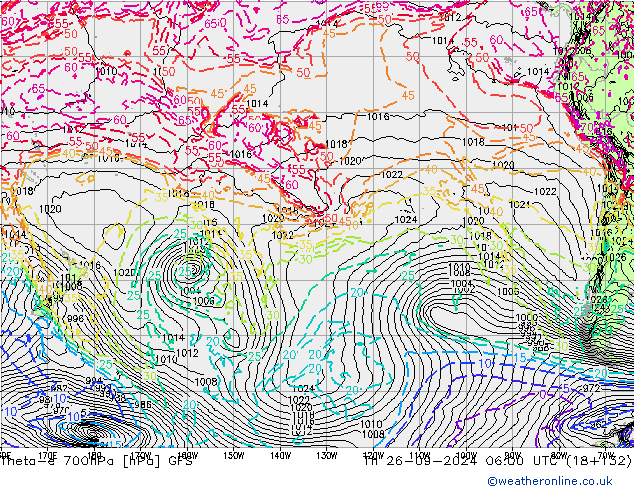 Theta-e 700hPa GFS czw. 26.09.2024 06 UTC