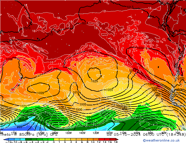 Theta-W 850hPa GFS za 05.10.2024 06 UTC