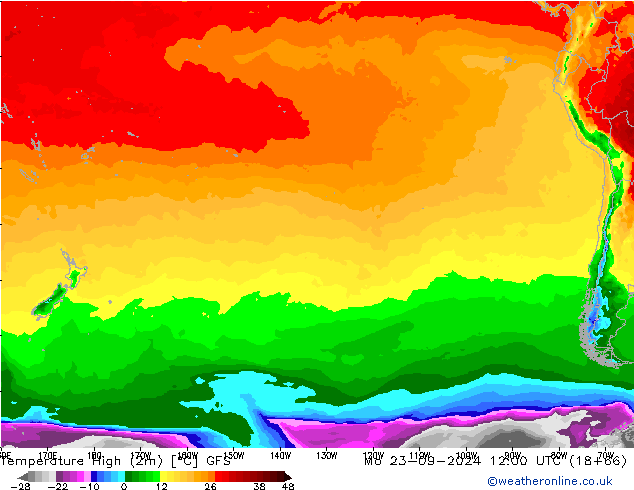 Maksimum Değer (2m) GFS Pzt 23.09.2024 12 UTC