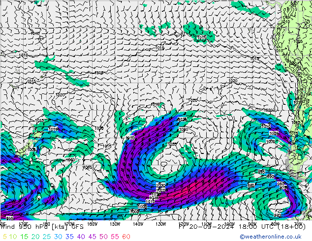 Rüzgar 950 hPa GFS Cu 20.09.2024 18 UTC