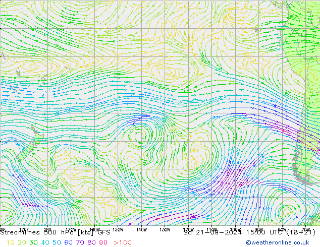 Streamlines 500 hPa GFS Sa 21.09.2024 15 UTC