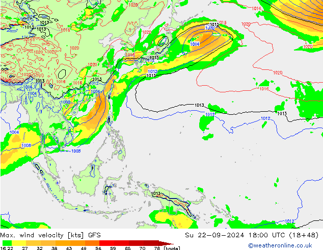 Max. wind velocity GFS dom 22.09.2024 18 UTC