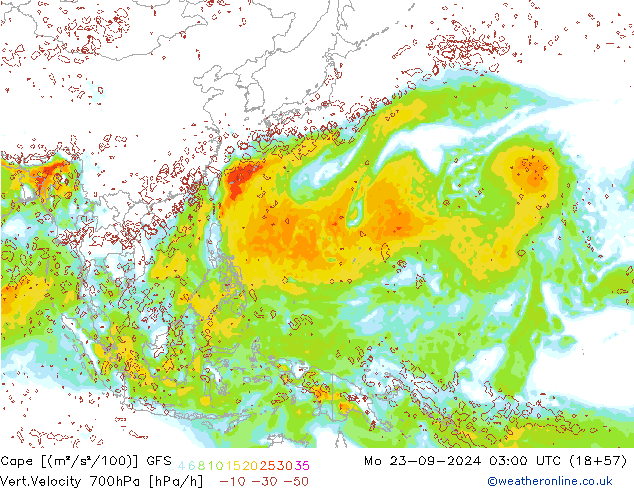 Cape GFS pon. 23.09.2024 03 UTC