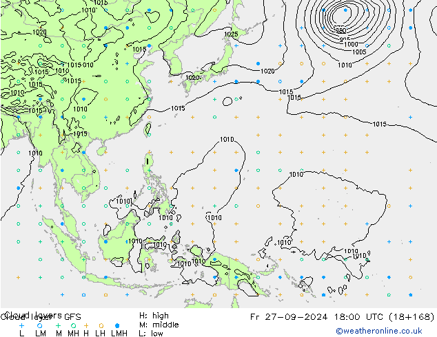 Cloud layer GFS Pá 27.09.2024 18 UTC