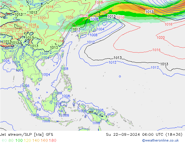 Jet stream GFS Dom 22.09.2024 06 UTC