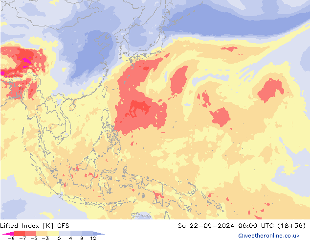 Lifted Index GFS Su 22.09.2024 06 UTC