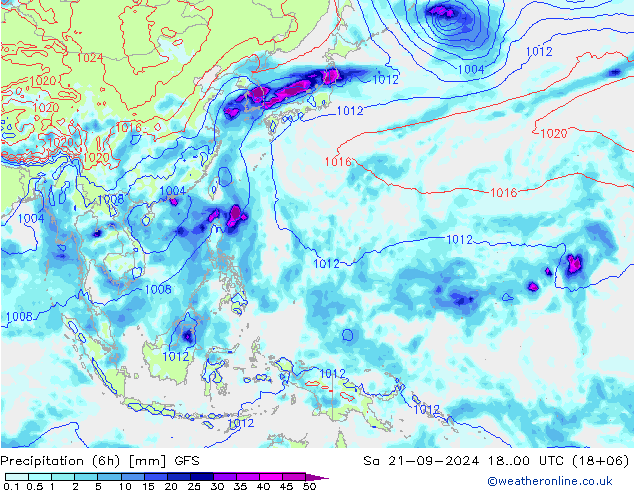 Precipitation (6h) GFS So 21.09.2024 00 UTC