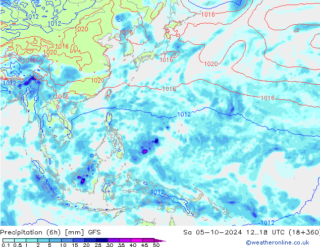 Z500/Rain (+SLP)/Z850 GFS sab 05.10.2024 18 UTC