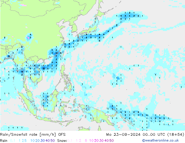 Rain/Snowfall rate GFS Po 23.09.2024 00 UTC