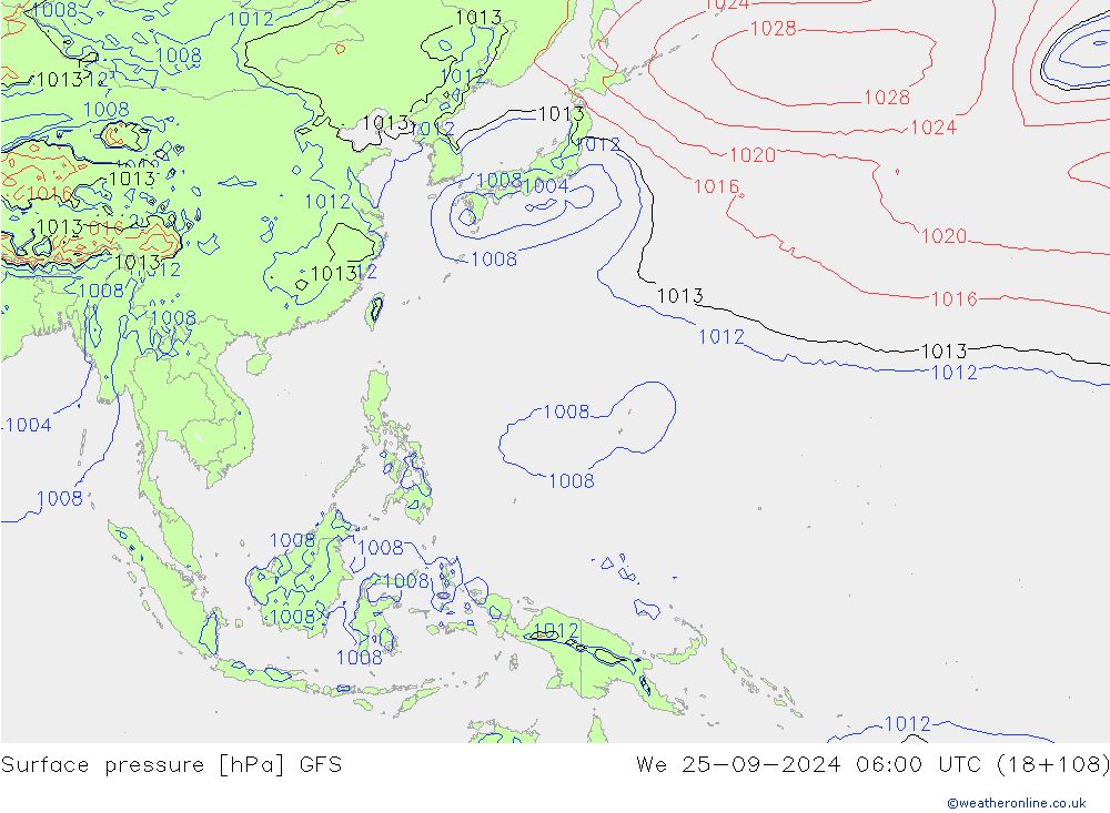 Surface pressure GFS We 25.09.2024 06 UTC