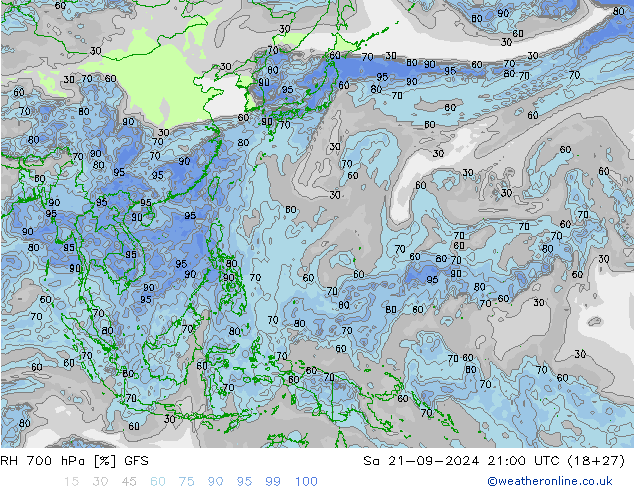 RH 700 hPa GFS Sa 21.09.2024 21 UTC