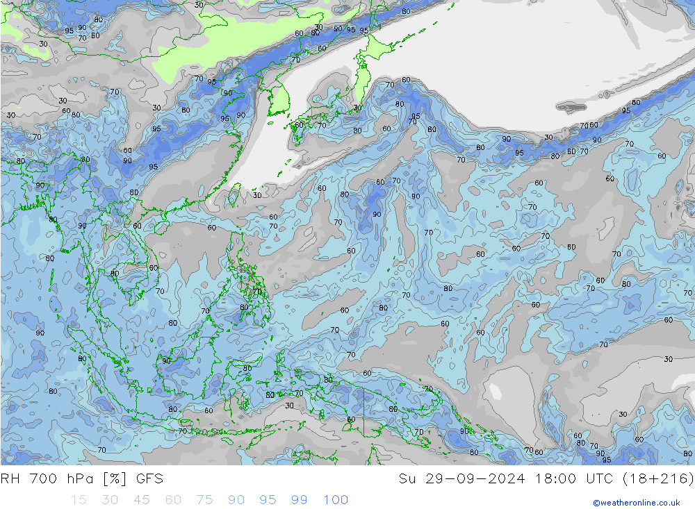 Humidité rel. 700 hPa GFS dim 29.09.2024 18 UTC