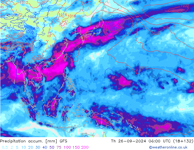 Precipitation accum. GFS Th 26.09.2024 06 UTC