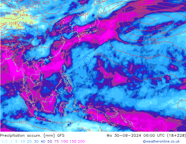 Precipitation accum. GFS lun 30.09.2024 06 UTC