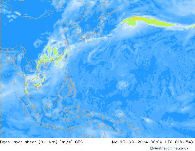 Deep layer shear (0-1km) GFS Pzt 23.09.2024 00 UTC