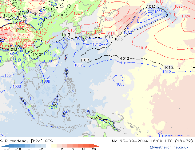 Tendencia de presión GFS lun 23.09.2024 18 UTC