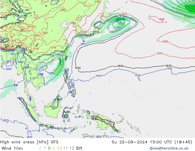 High wind areas GFS Вс 22.09.2024 15 UTC