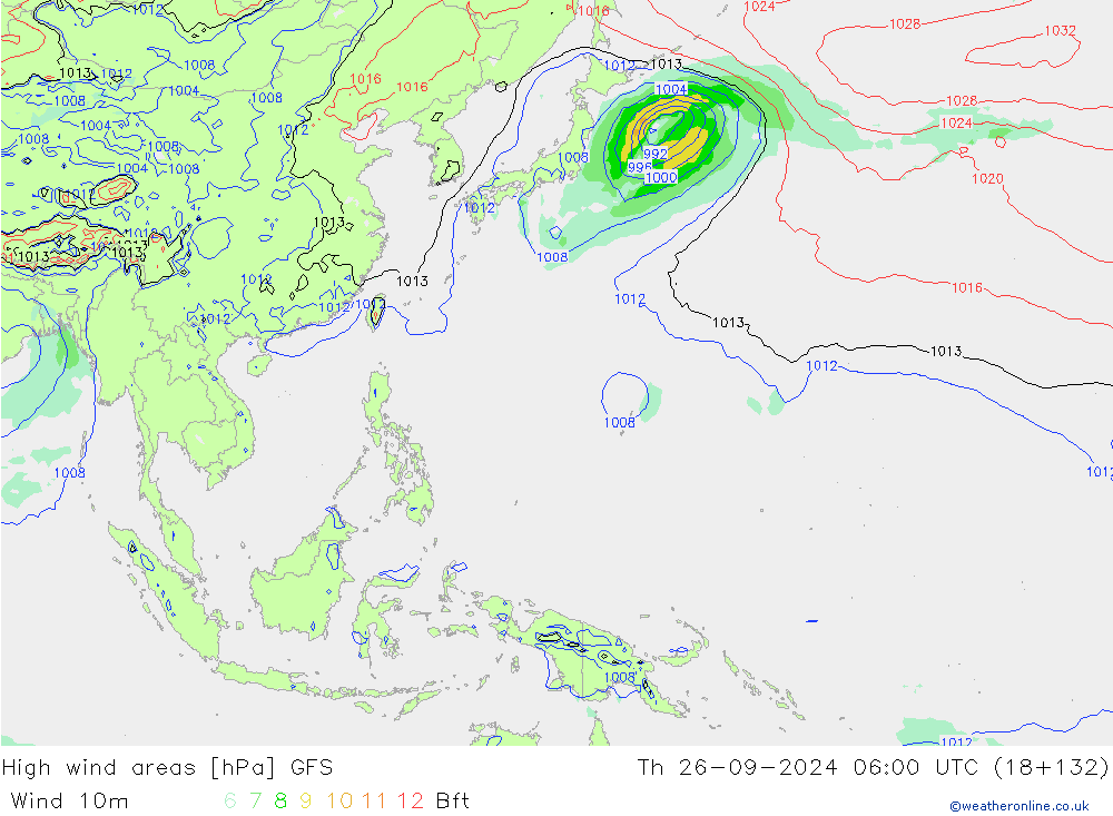 High wind areas GFS  26.09.2024 06 UTC