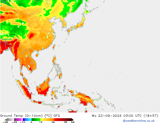 Temp. gruntu (0-10cm) GFS pon. 23.09.2024 03 UTC